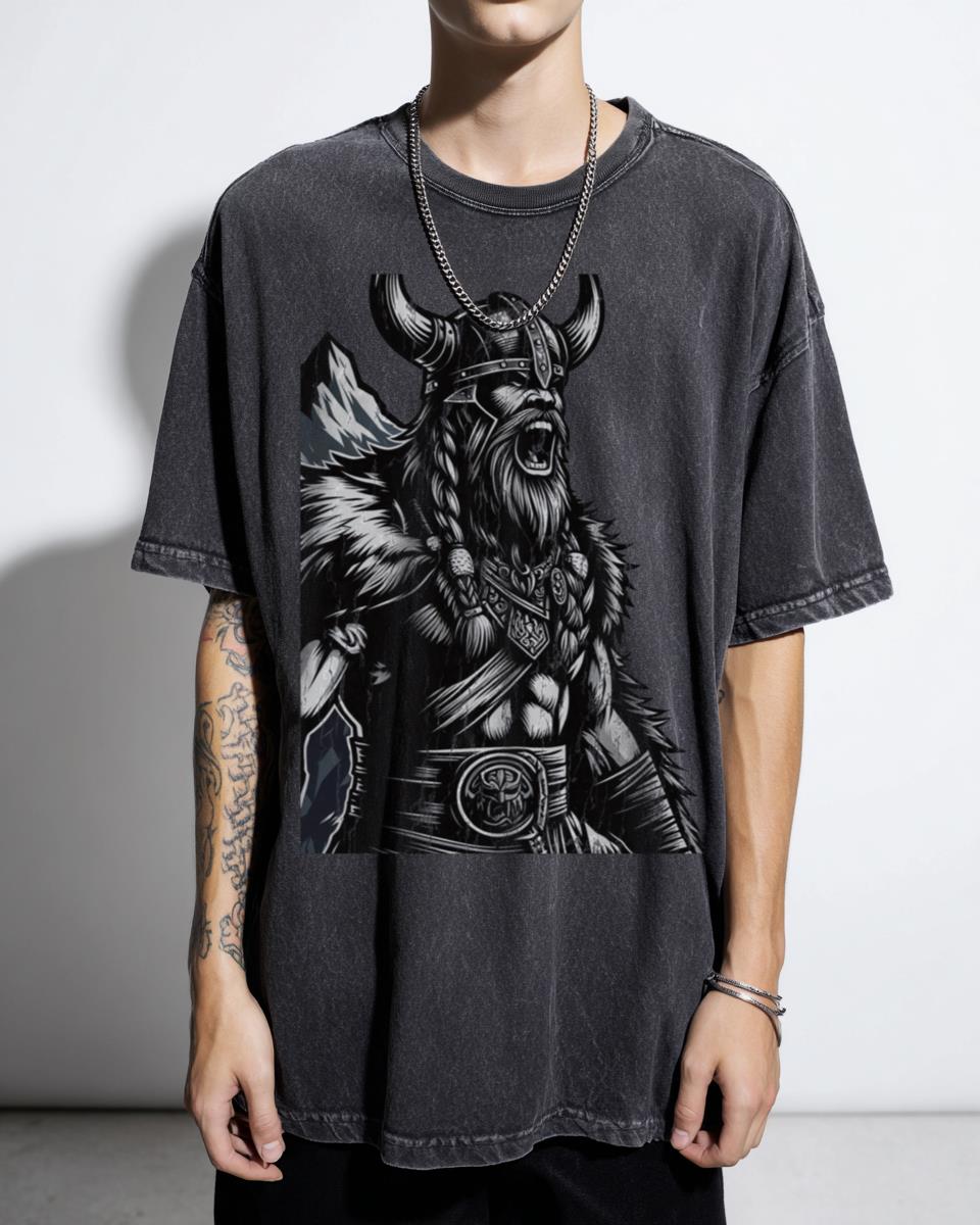 Roaring Viking Warrior Logo T-Shirt - Nordic Berserk Illustration Thor's Hammer Unisex