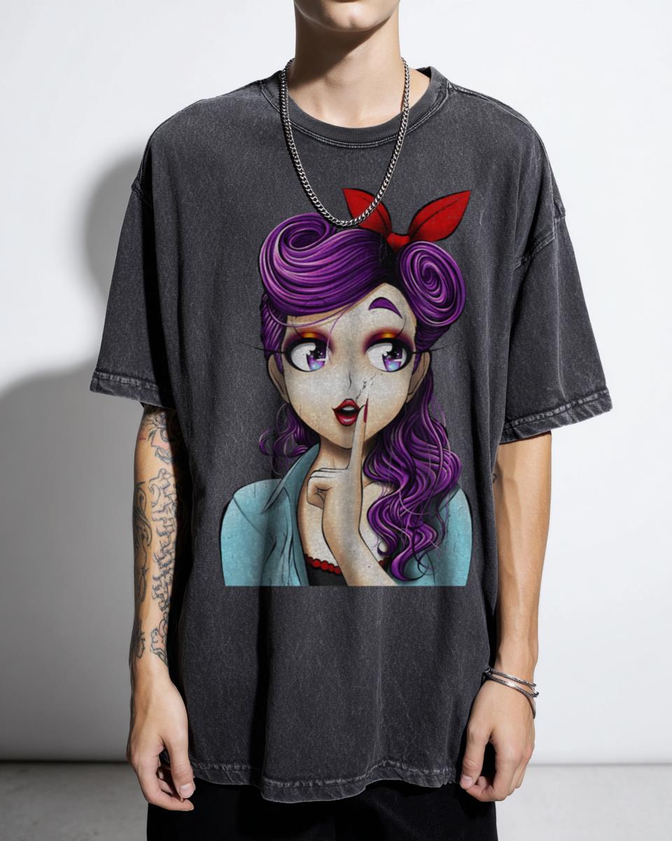 Rockabilly Pinup Anime Girl Art T-Shirt - Vintage Style Women's Fashion