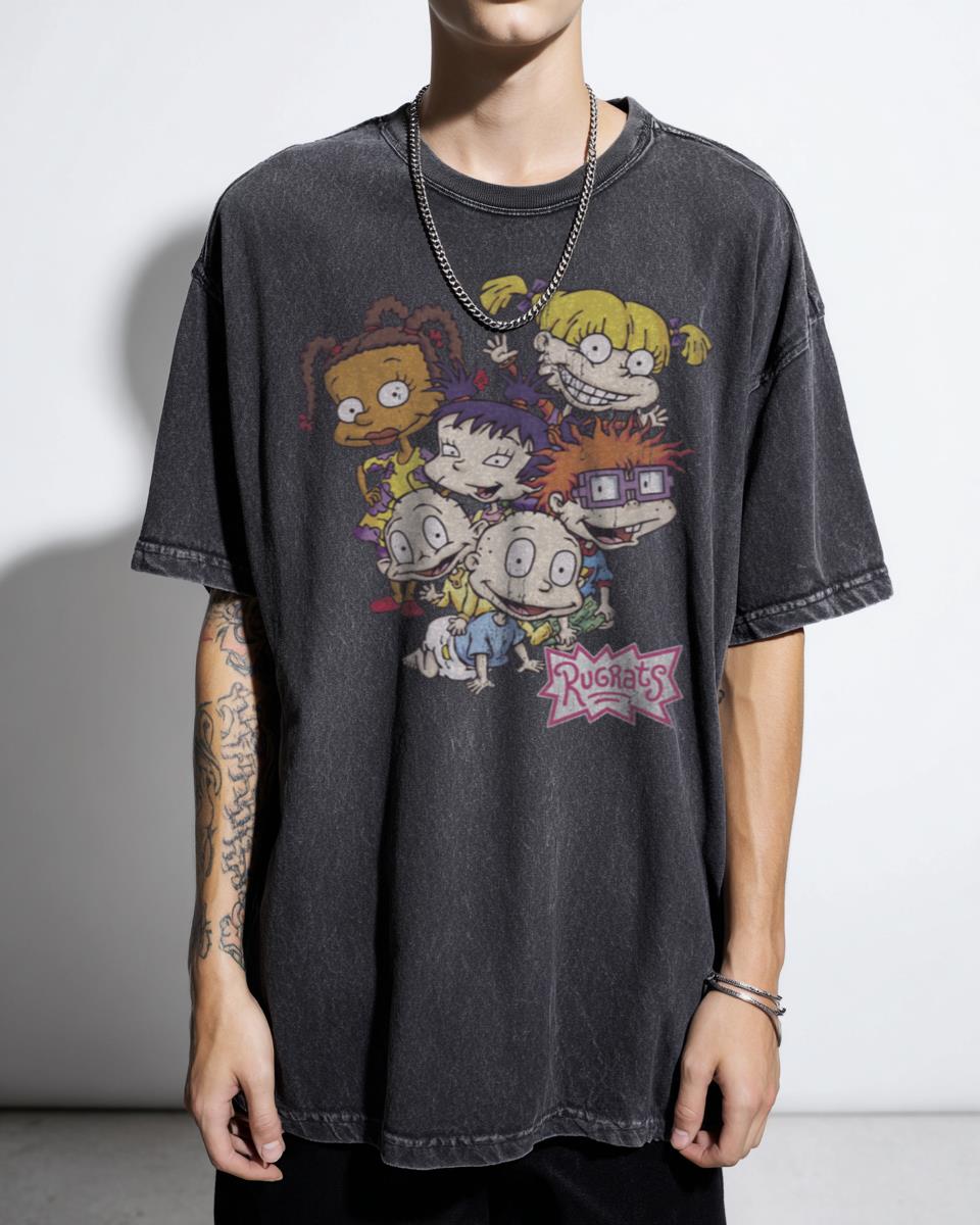 Rugrats Pile Up Distressed Group Shot T-Shirt - 90s Nickelodeon Cartoon Kids
