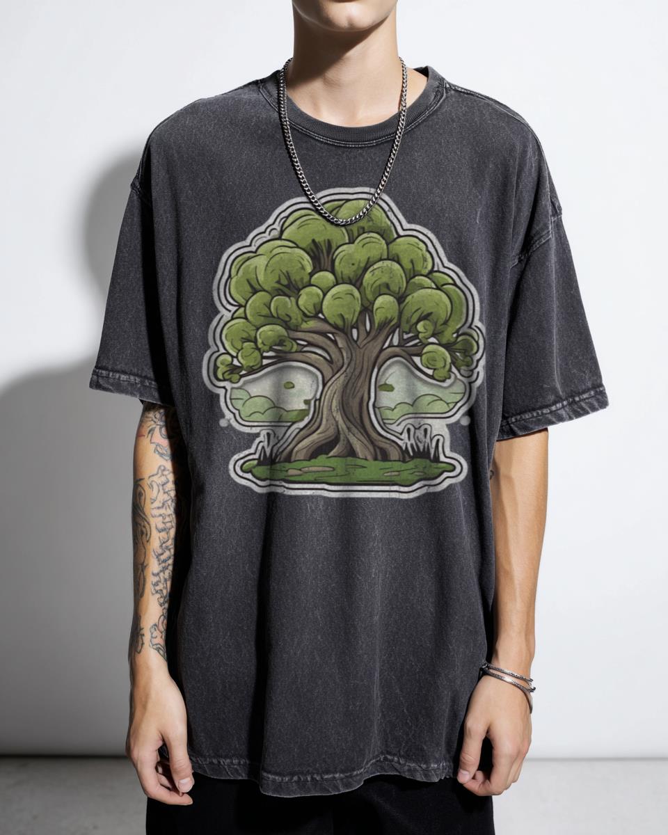 Rustic Oak Tree Forest Landscape T-Shirt - Nature Woods Autumn Leaves Tee