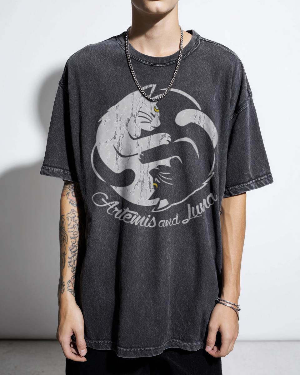 Sailormoon Artemis & Luna Yin Yang Cat Art T-Shirt - Anime Manga Neko Design