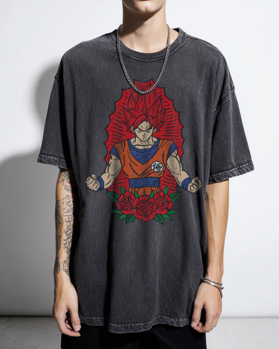 Saint Super Saiyan God Goku Parody T-Shirt - Funny Mexican Traditional Tattoo Art