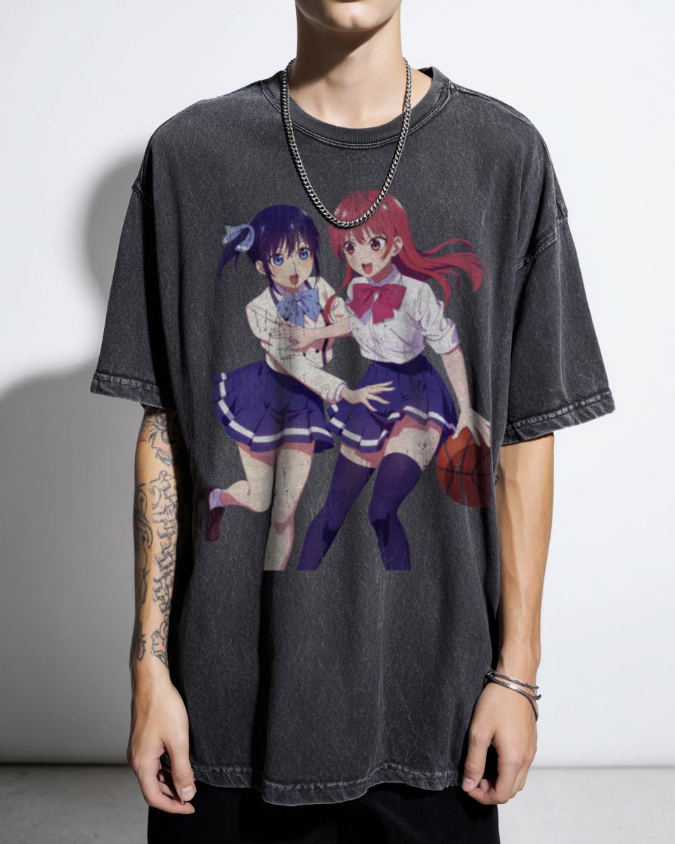 Saki & Nagisa Playing Basketball Kanojo mo Kanojo T-Shirt - Classic Anime Fan Unisex