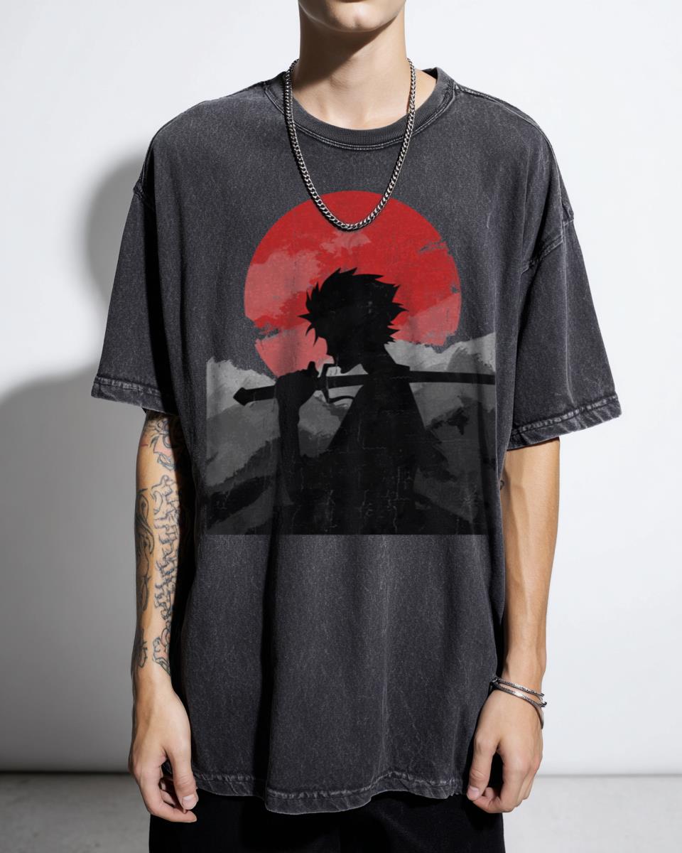 Samurai with Sunset Anime Champloo Art T-Shirt - Fuu Jin Mugen Fan Unisex