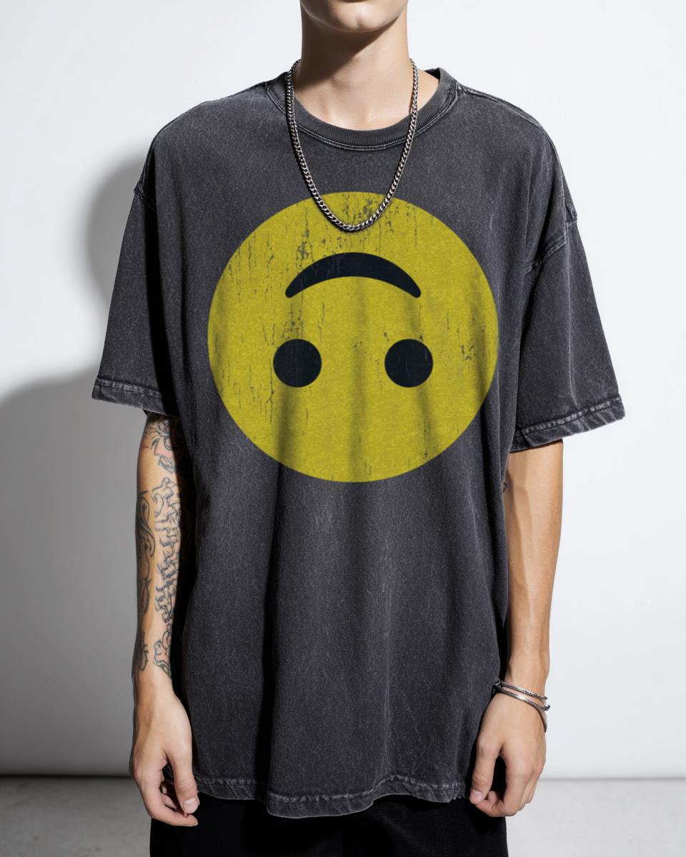Sarcastic Upside-Down Smiley Face T-Shirt - Funny Emoji Irony Cute & Goofy Tee