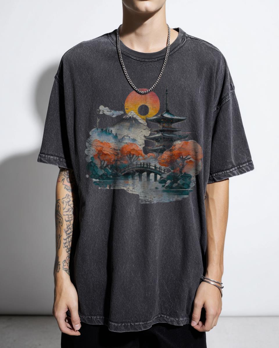 Serene Japanese Landscape Traditional Art Tee