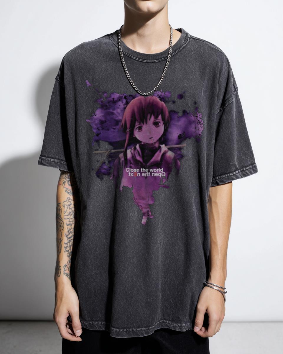Serial Experiments Lain Cyberpunk T-Shirt - 90s Anime Vaporwave Glitch Aesthetic Tee