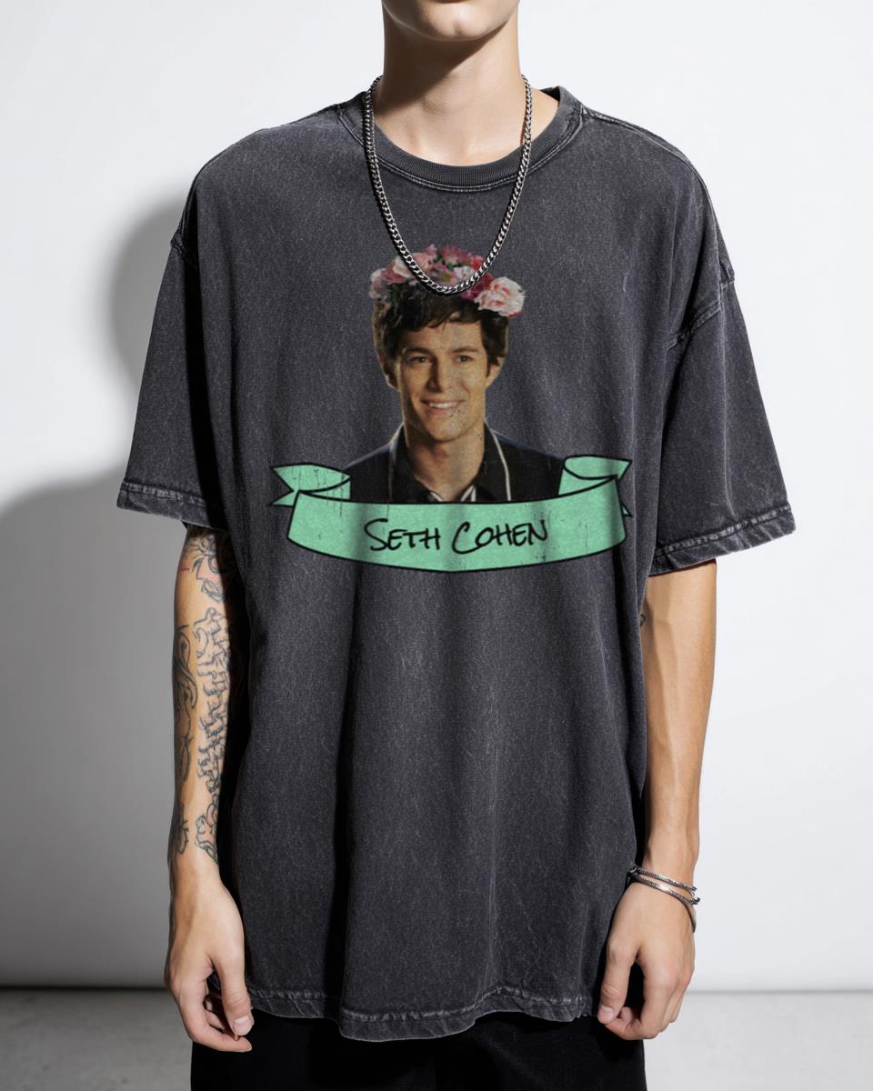 Seth Cohen Flower Crown The OC TV Show Acidwash T-Shirt - Adam Brody Fan Art