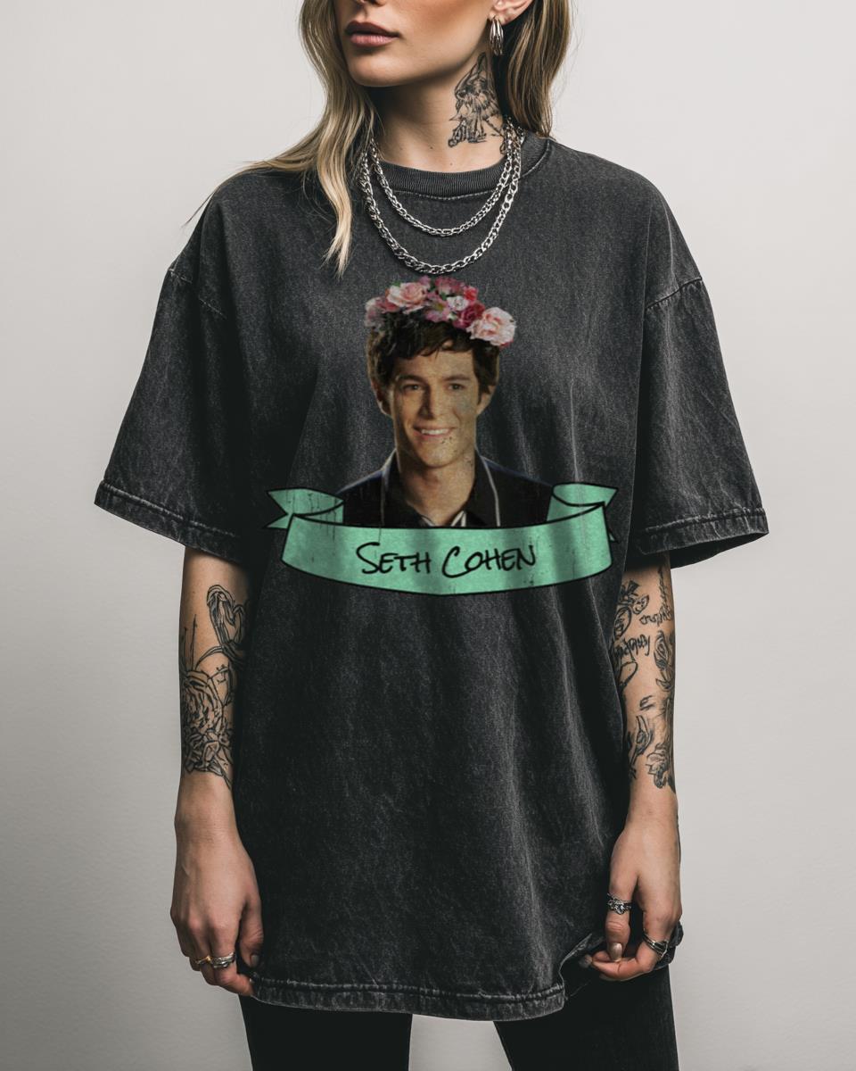 Seth Cohen Flower Crown The OC TV Show Acidwash T-Shirt – Adam Brody Fan Art