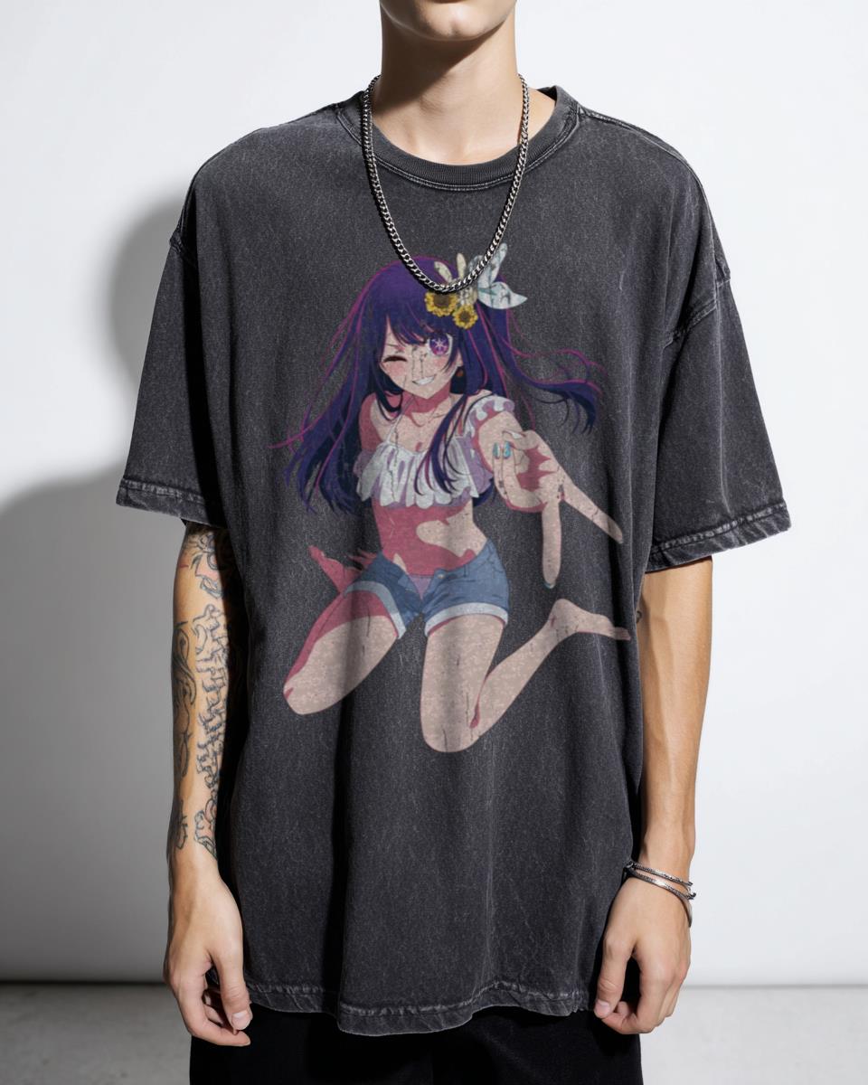 Sexy Hoshino Anime Waifu Graphic T-Shirt - Oshi no Ko Manga Fan Female