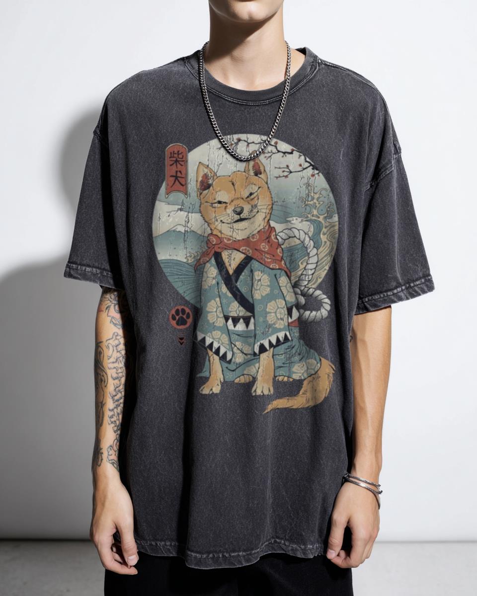 Shiba Samurai Cat Japanese Art T-Shirt - Kawaii Anime Ninja Warrior Pet