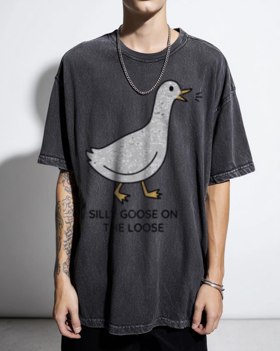 Silly Goose on the Loose Hand-Drawn Funny Birds Graphic T-Shirt - Hydro Vsco Aesthetic Unisex
