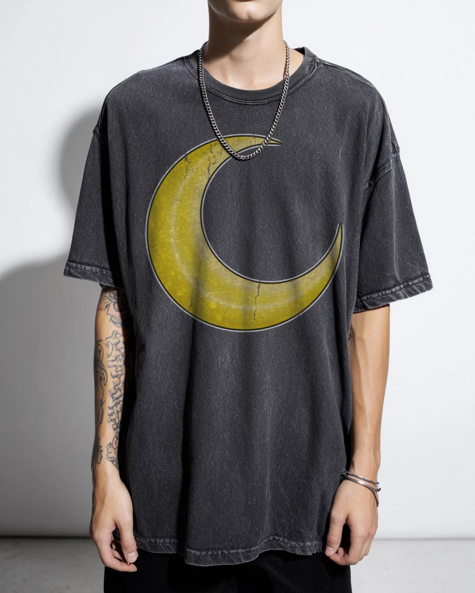 Simple Yellow Crescent Moon Graphic T-Shirt - Minimalist Celestial Lunar Unisex