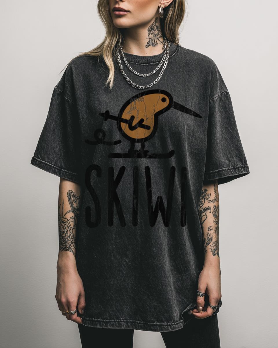 Skiwi Funny Kiwi Bird Ski Cartoon T-Shirt – New Zealand Winter Sport Pun