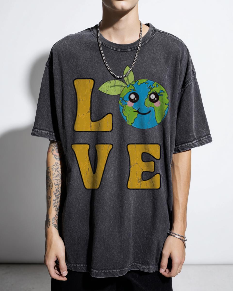 Smiling Planet Earth Day Cartoon T-Shirt - 'Love Earth' Eco-Friendly Unisex