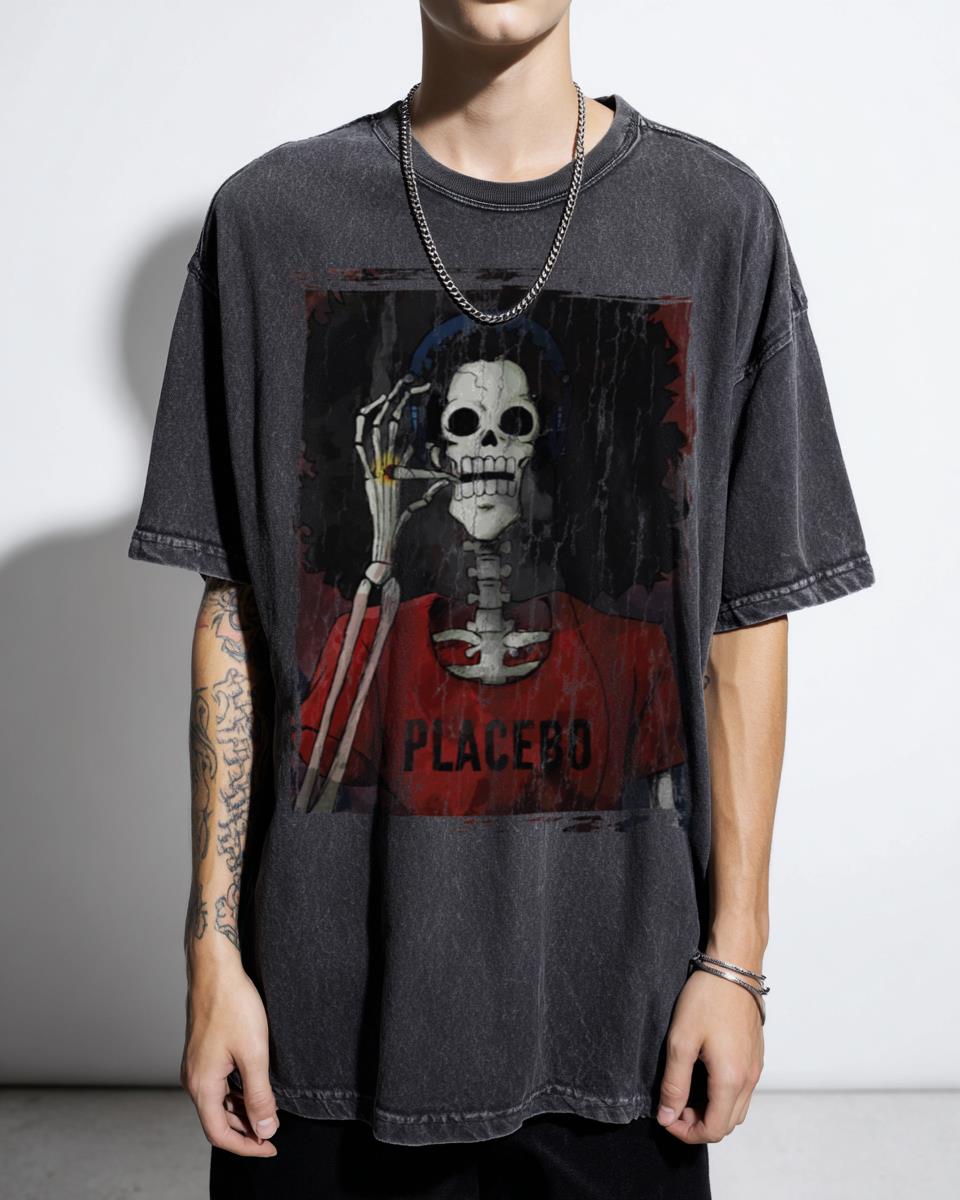 Smoking Brook One Piece Anime T-Shirt - Skeleton Music Headphones Fan Art Unisex