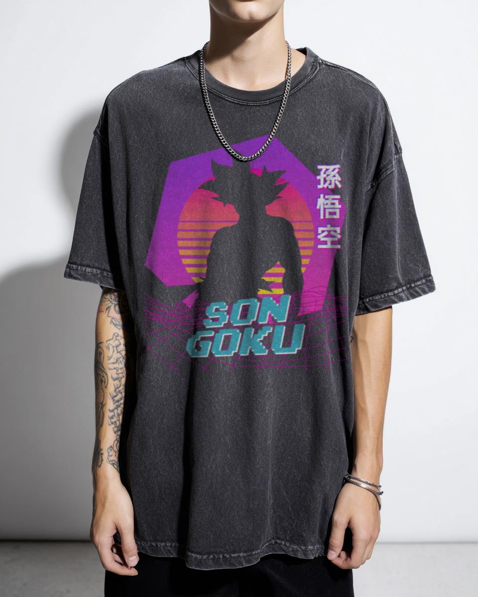 Son Goku Vaporwave Retro T-Shirt - Dragon Ball Z Aesthetic Art