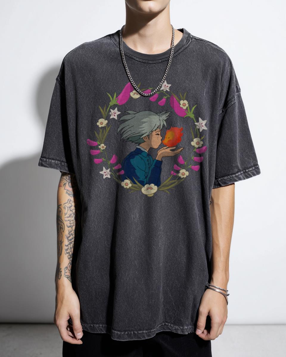 Sophie & Calcifer Howl's Moving Castle Anime T-Shirt - Studio Ghibli Fantasy Art Tee
