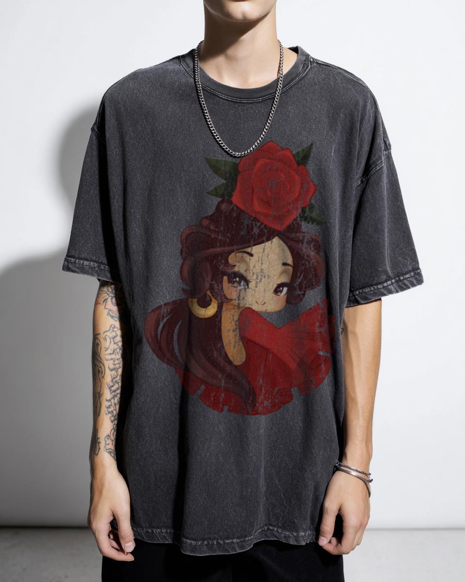 Spanish Flamenco Chibi Manga Girl T-Shirt | Red Rose Anime