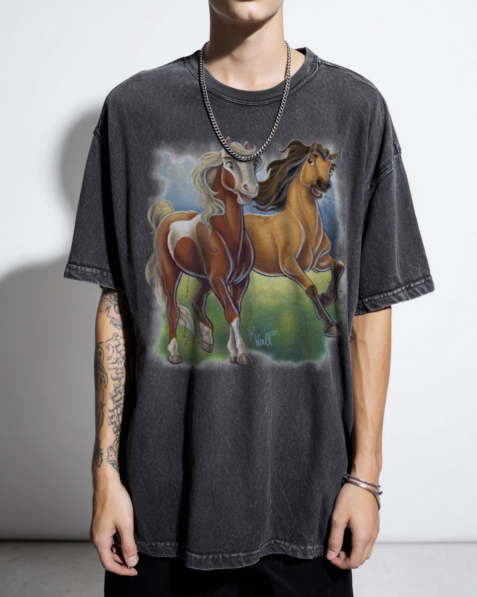 Spirit and Rain Cartoon Horse T-Shirt - Dreamworks Spirit Stallion Fan
