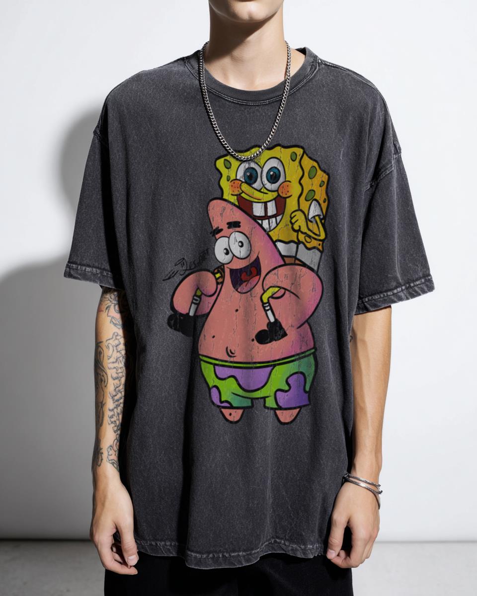 Spongebob & Patrick BFF Cartoon Tee | Friendship Acidwash Shirt