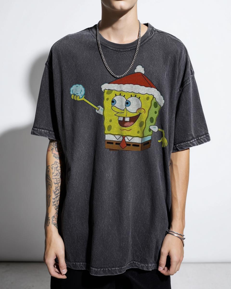 Spongebob Winter Snowball Fight T-Shirt - Nickelodeon Cartoon Funny Tee