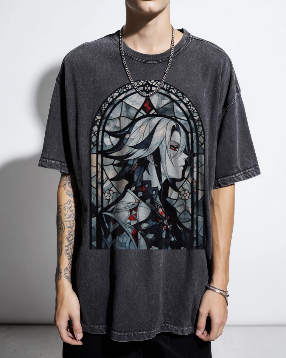 Stained Glass Arlecchino Genshin Impact T-Shirt - Anime Girl Fatui Harbinger Gaming Tee