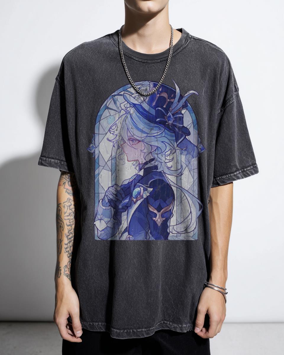 Stained Glass Furina Genshin Impact T-Shirt - Hydro Archon Gaming Anime Girl Unisex