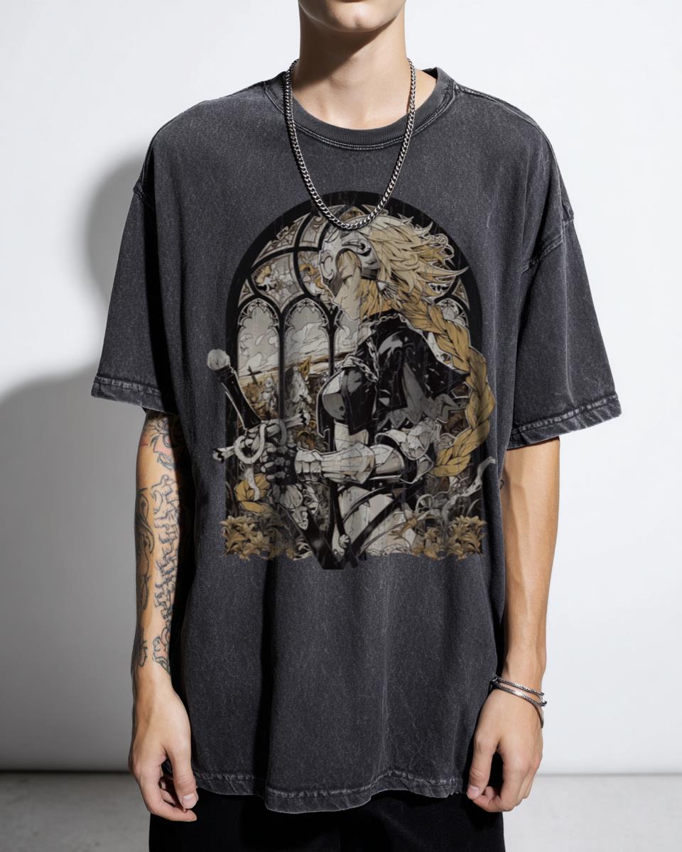 Stained Glass Jeanne D'Arc Fate Apocrypha T-Shirt - Anime Girl Ruler Fan Art Tee