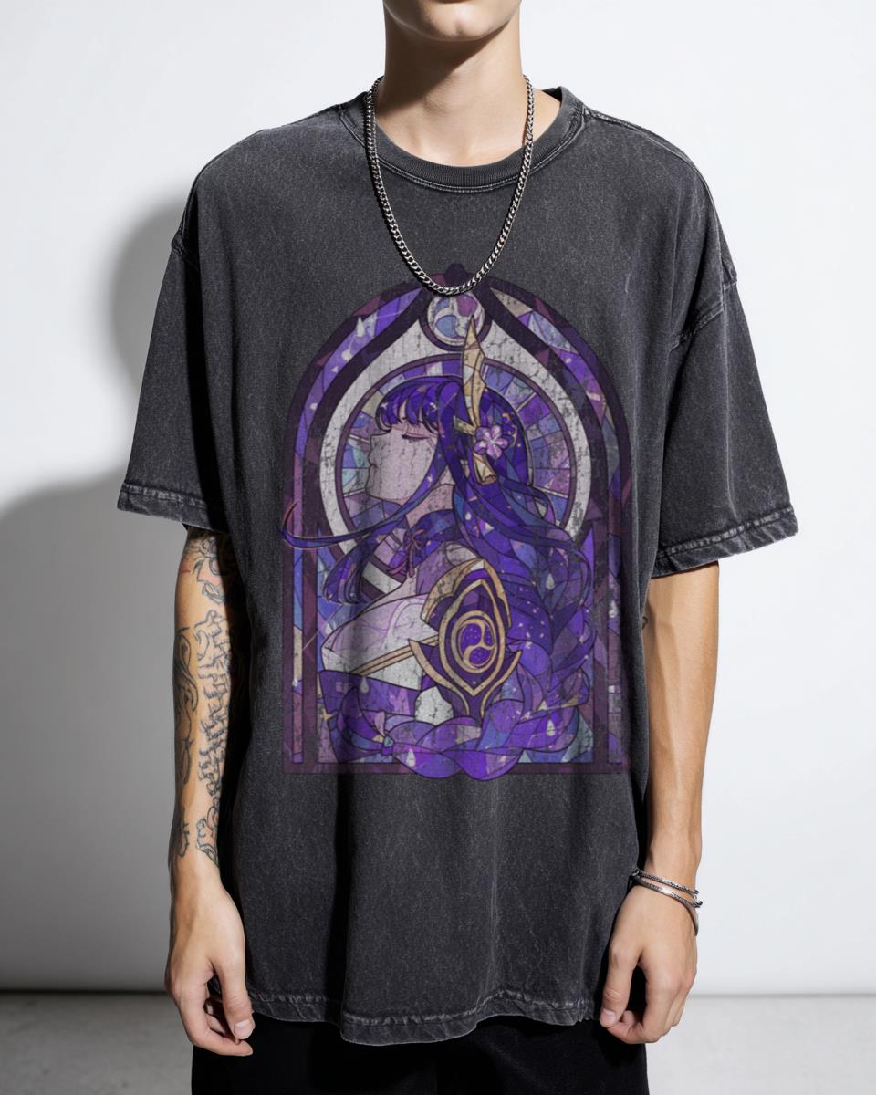 Stained Glass Raiden Shogun Genshin Impact T-Shirt | Electro Archon