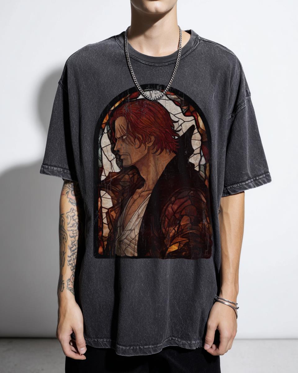 Stained Glass Red Hair Shanks One Piece T-Shirt - Pirate Emperor Anime Manga Fan Art Unisex