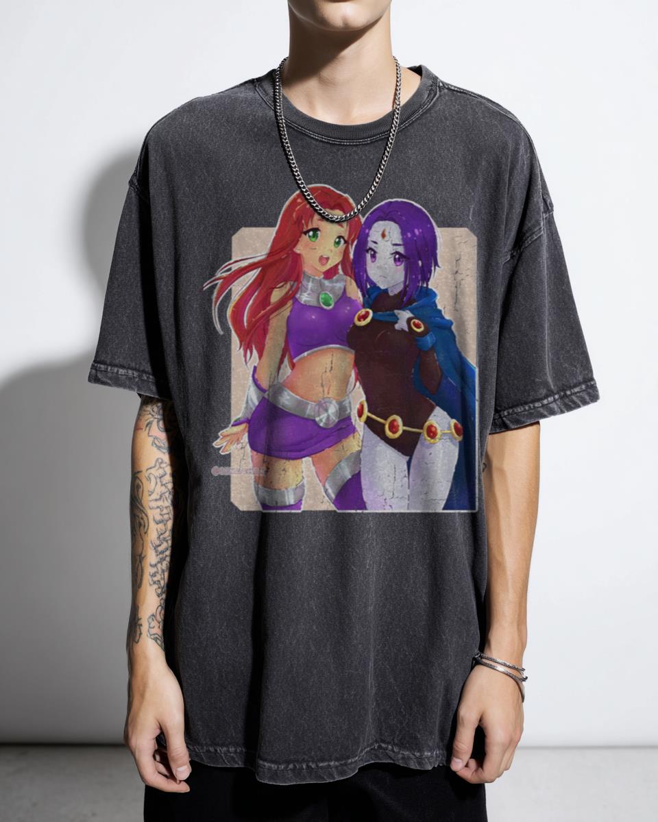 Starfire and Raven Cute Teen Titans Anime T-Shirt - Cartoon Fan Art