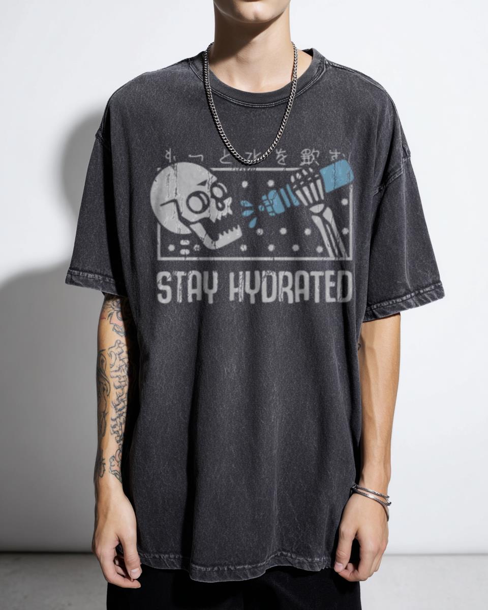 Stay Hydrated Skeleton Aesthetic Japanese Anime Acidwash Tee