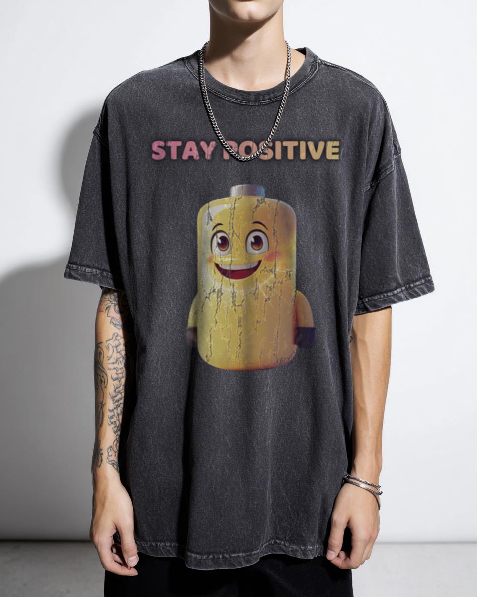 Stay Positive Cute Battery T-Shirt - Funny Motivational Mental Health Tee