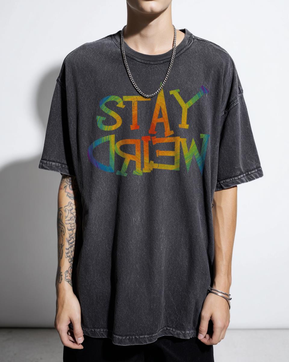 Stay Weird Rainbow Spiral Tie Dye T-Shirt - Unique Confidence Graphic Tee