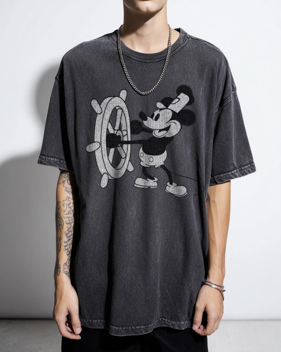 Steamboat Willie Mickey Mouse 100 Years Anime Acidwash Tee