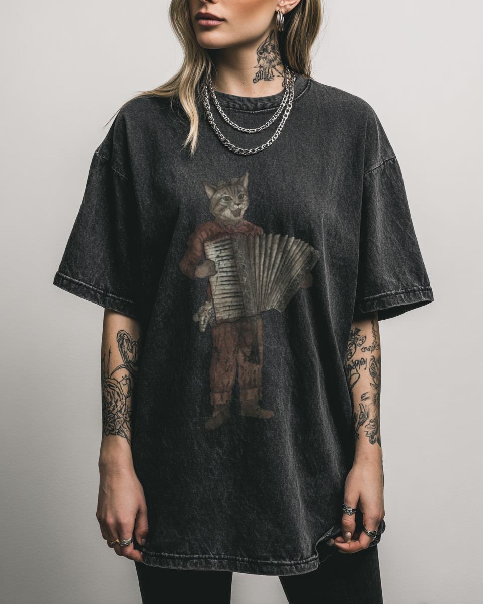 Steampunk Accordion Cat T-Shirt | Anthropomorphic Music Tee