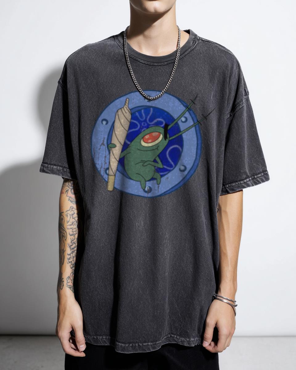 Stoner Plankton Bedtime Joint Weed Art Tee | Spongebob Parody