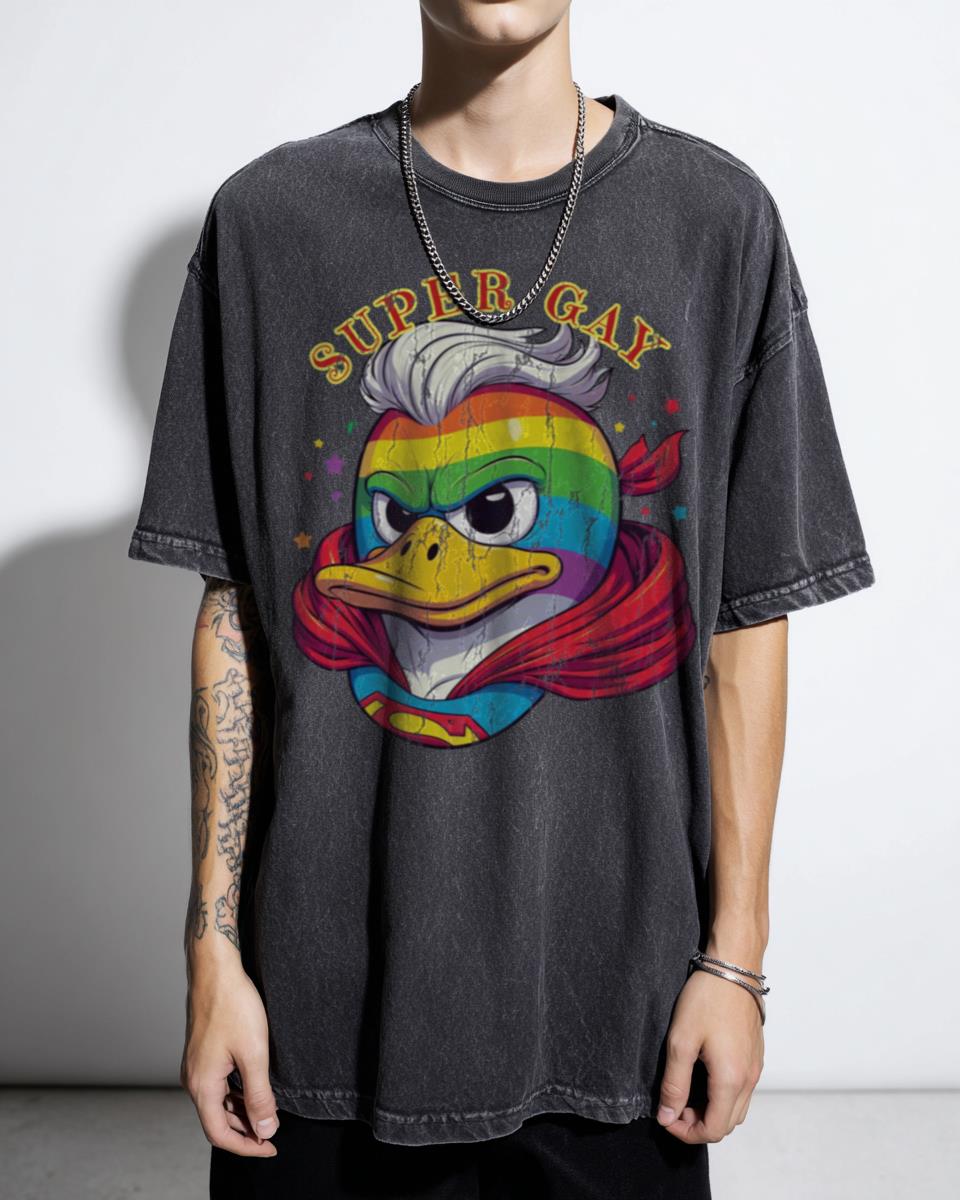 Super Gay Duck Rainbow Superhero Avatar T-Shirt - LGBTQ+ Pride Animal Art Tee