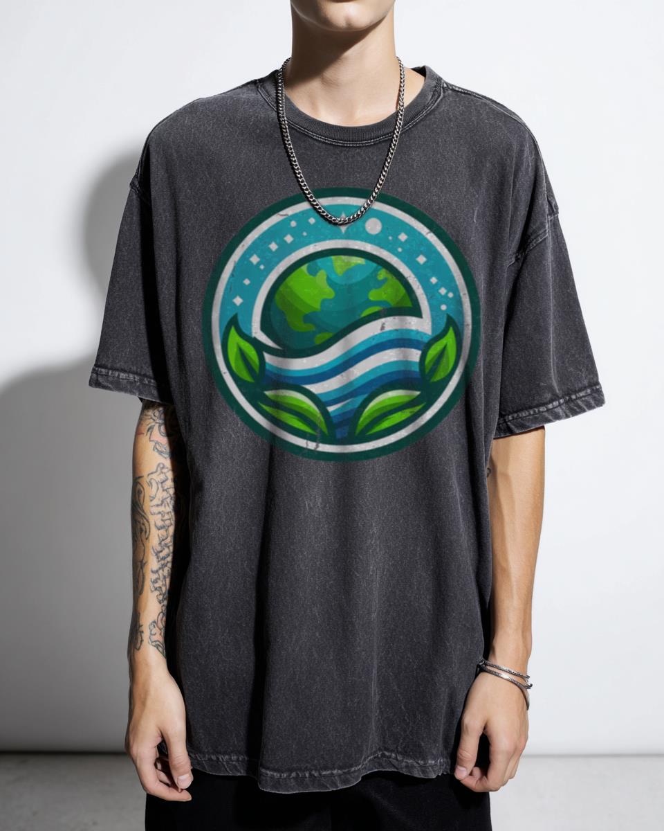Sustainable Planet Green Earth Emblem T-Shirt - Eco-Friendly Nature Conservation Apparel