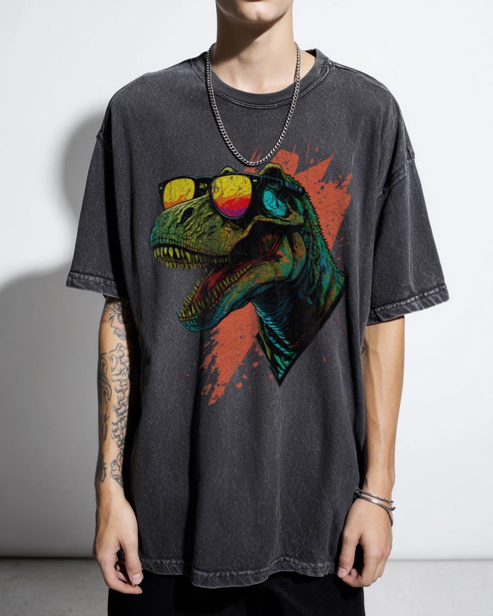 Synthwave Neon T-Rex Miami Vacation T-Shirt - 80s Retro Aesthetic Dino Tee