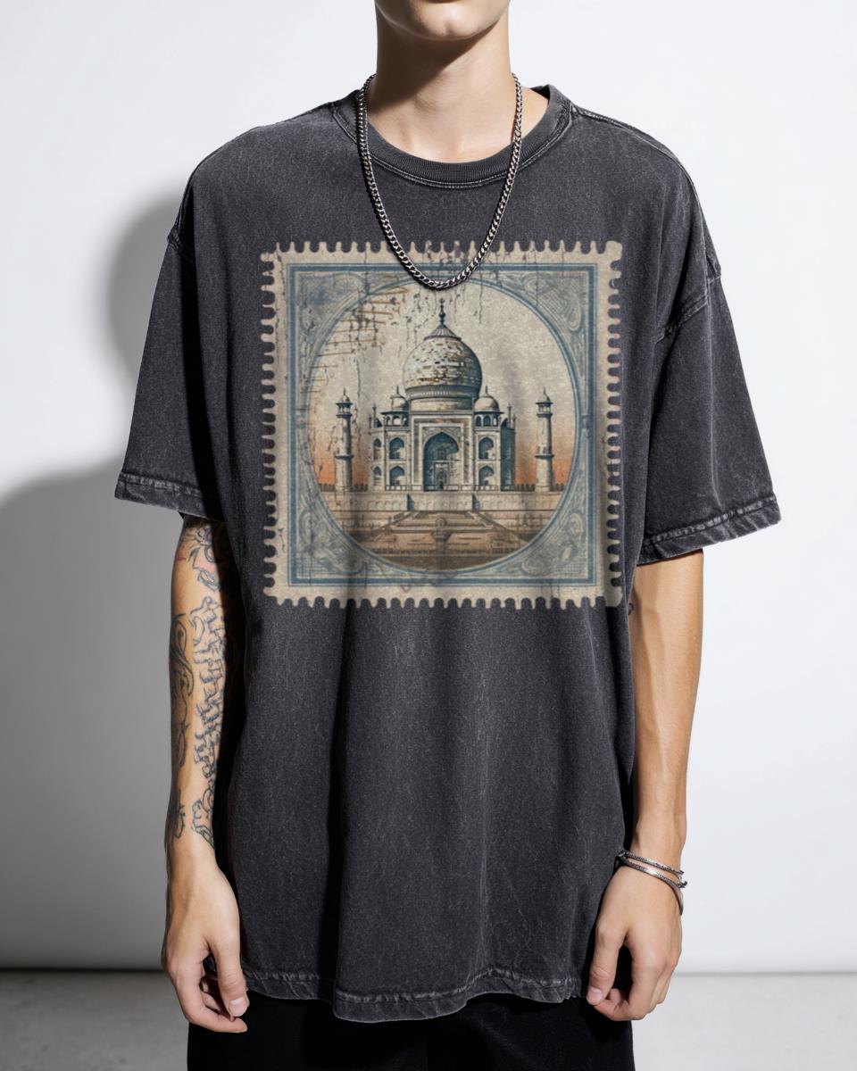 Taj Mahal India Postage Stamp T-Shirt - Vintage Travel Culture Unisex