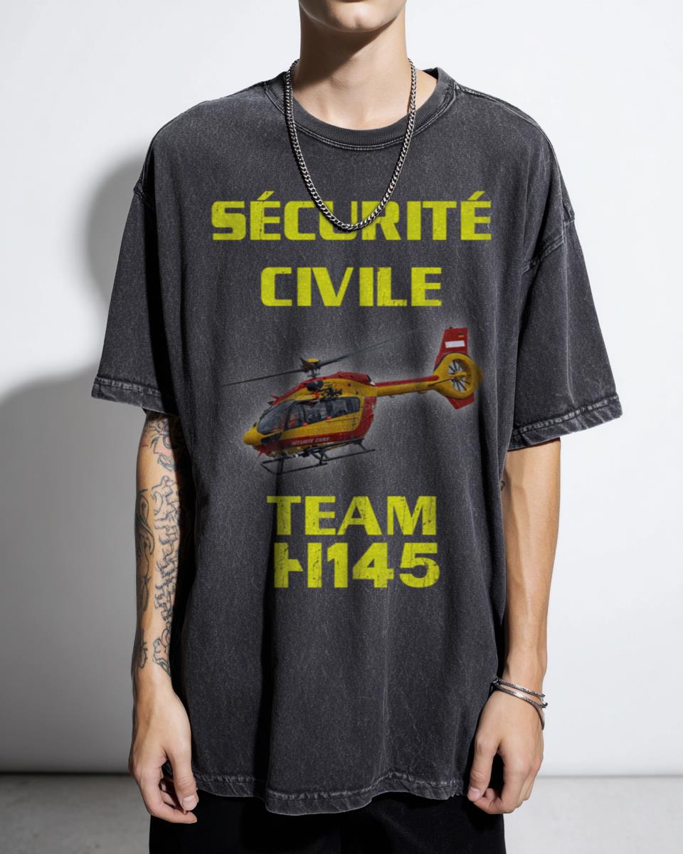 TEAM H145 Civil Security Helicopter Graphic T-Shirt - Firefighter Samu Smur Apparel Unisex