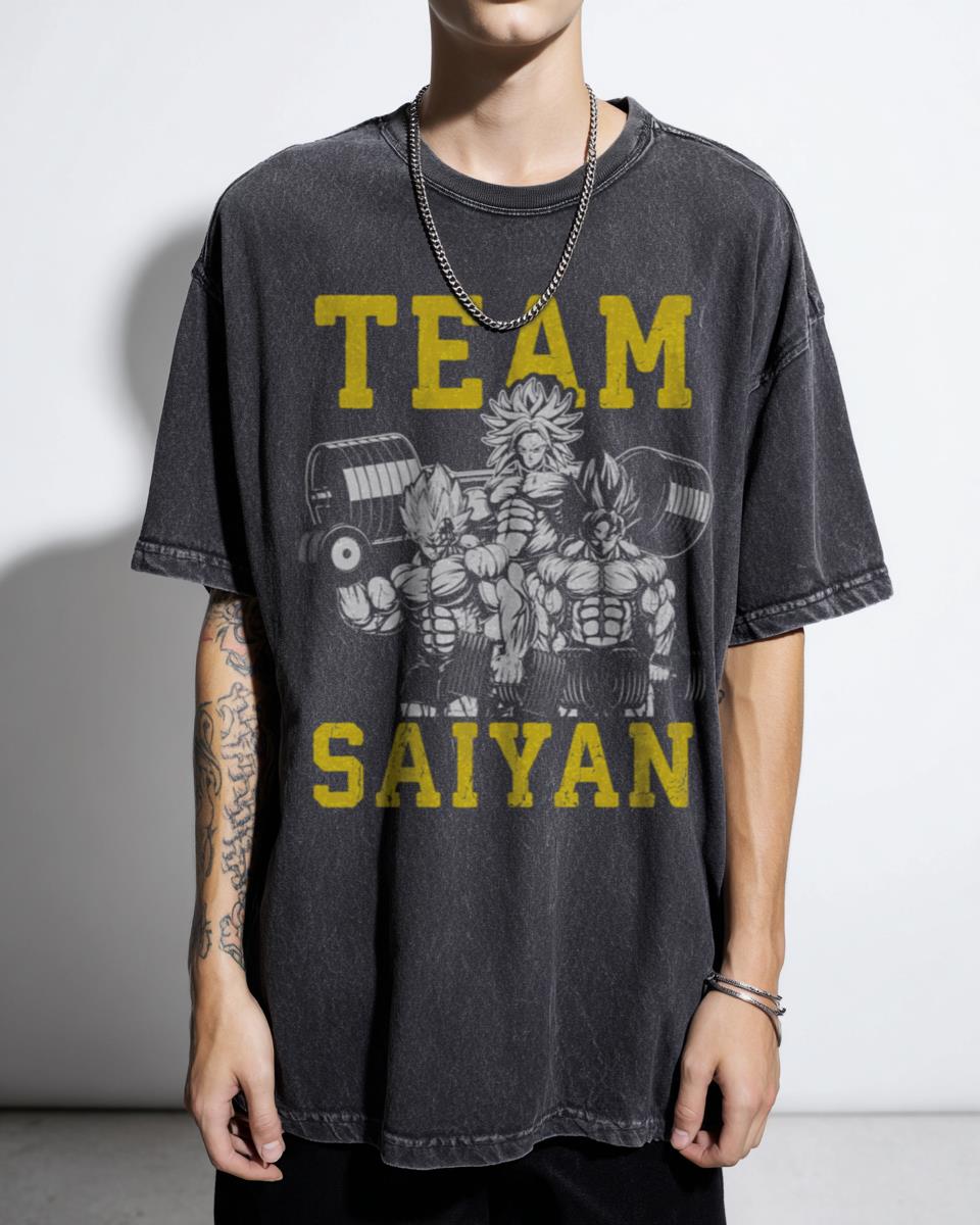 Team Saiyan Broly Vegeta Goku Lifting Acidwash Tee