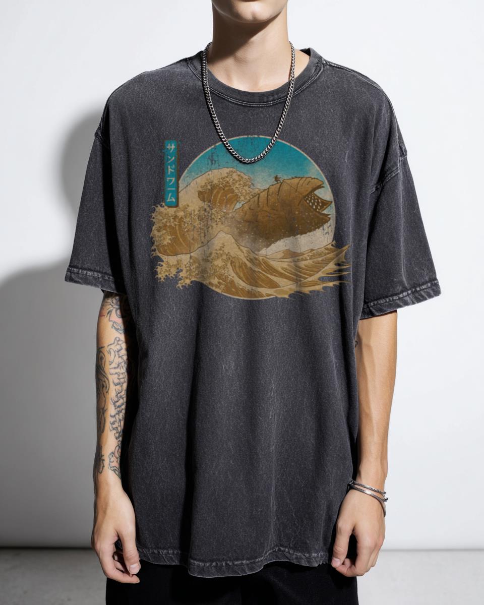 The Great Wave Off Arrakis Ukiyo-e Dune Sci-Fi T-Shirt - Japanese Sandworm Art Unisex