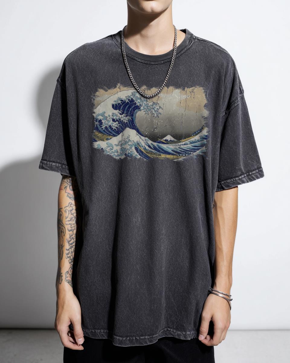 The Great Wave Off Kanagawa Japanese Art Adaptation T-Shirt - Hokusai Historic Masterpiece Tee
