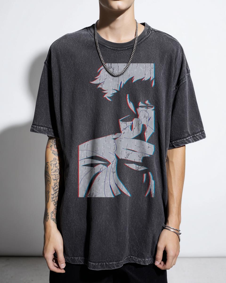 The Real Folk Blues Cowboy Bebop Abstract Anime T-Shirt - Spike Stencil Fan Art Tee