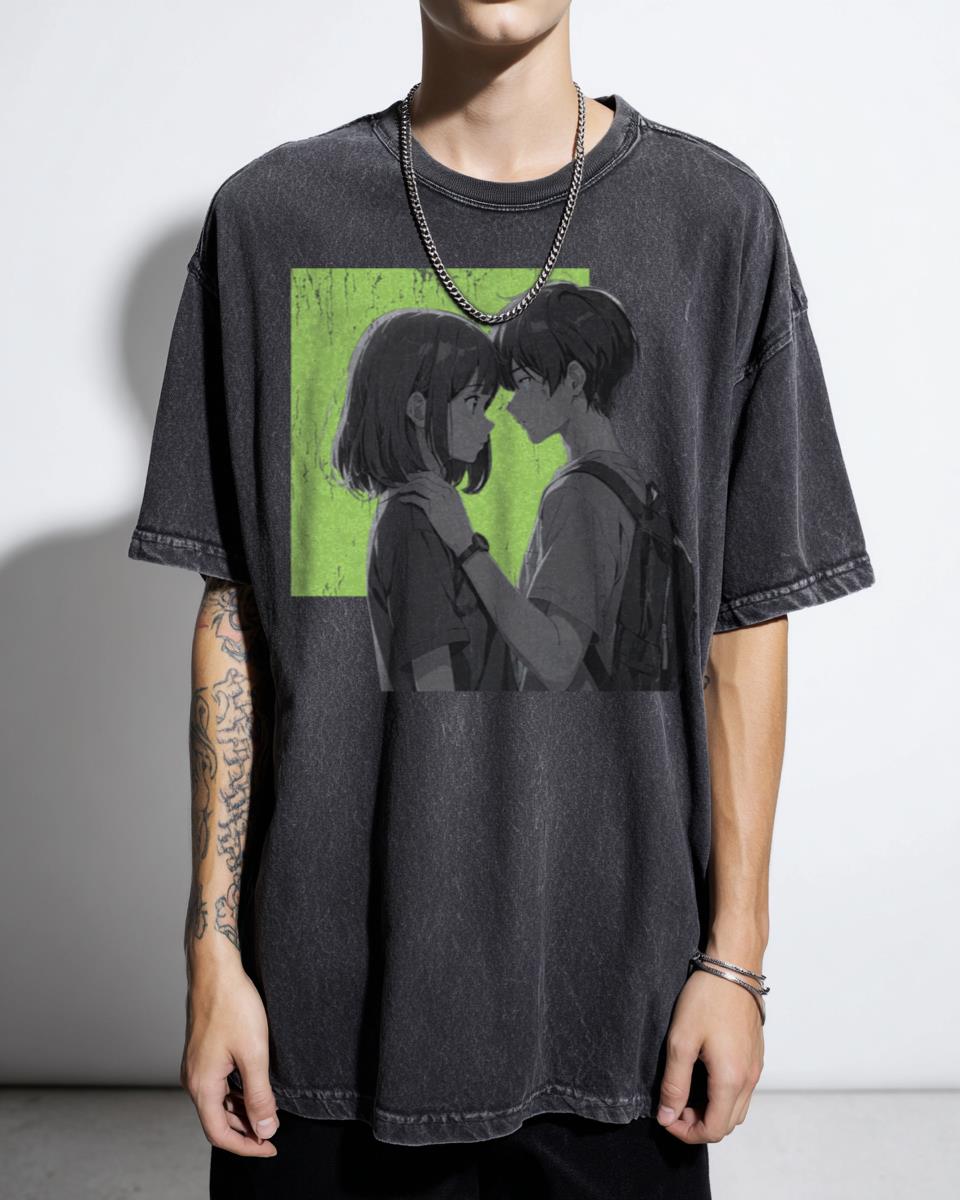 Timeless Anime Couple Romance T-Shirt - Aesthetic Retro Love Story Unisex