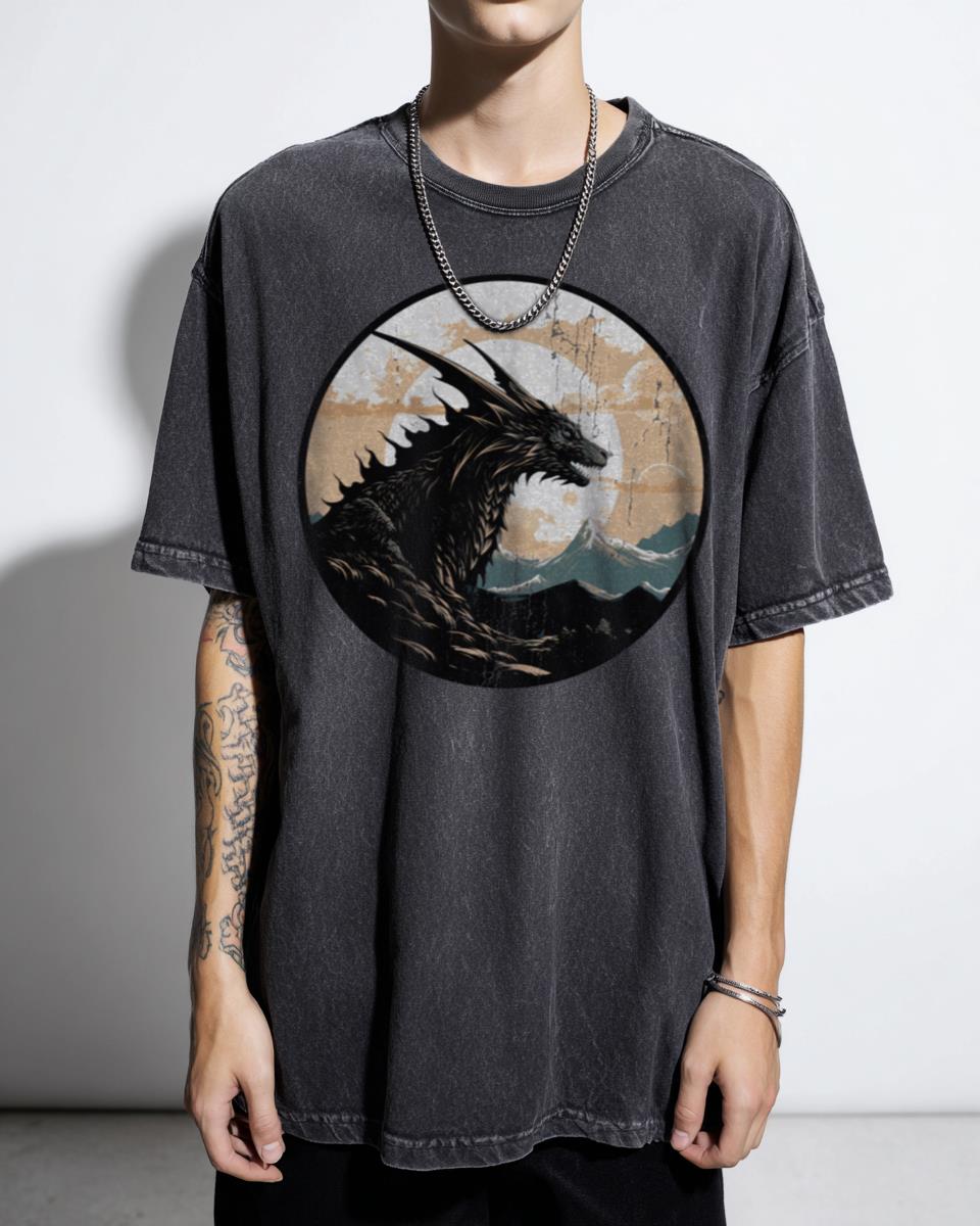 Timeless Black Dragon Dark Fantasy Art T-Shirt - Epic Mythical Creature Fan Unisex