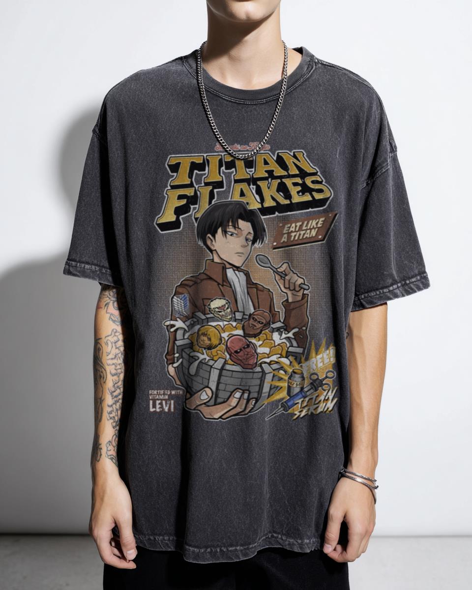 Titan Flakes Shingeki Cereal Box Tee | Funny Anime Spoof